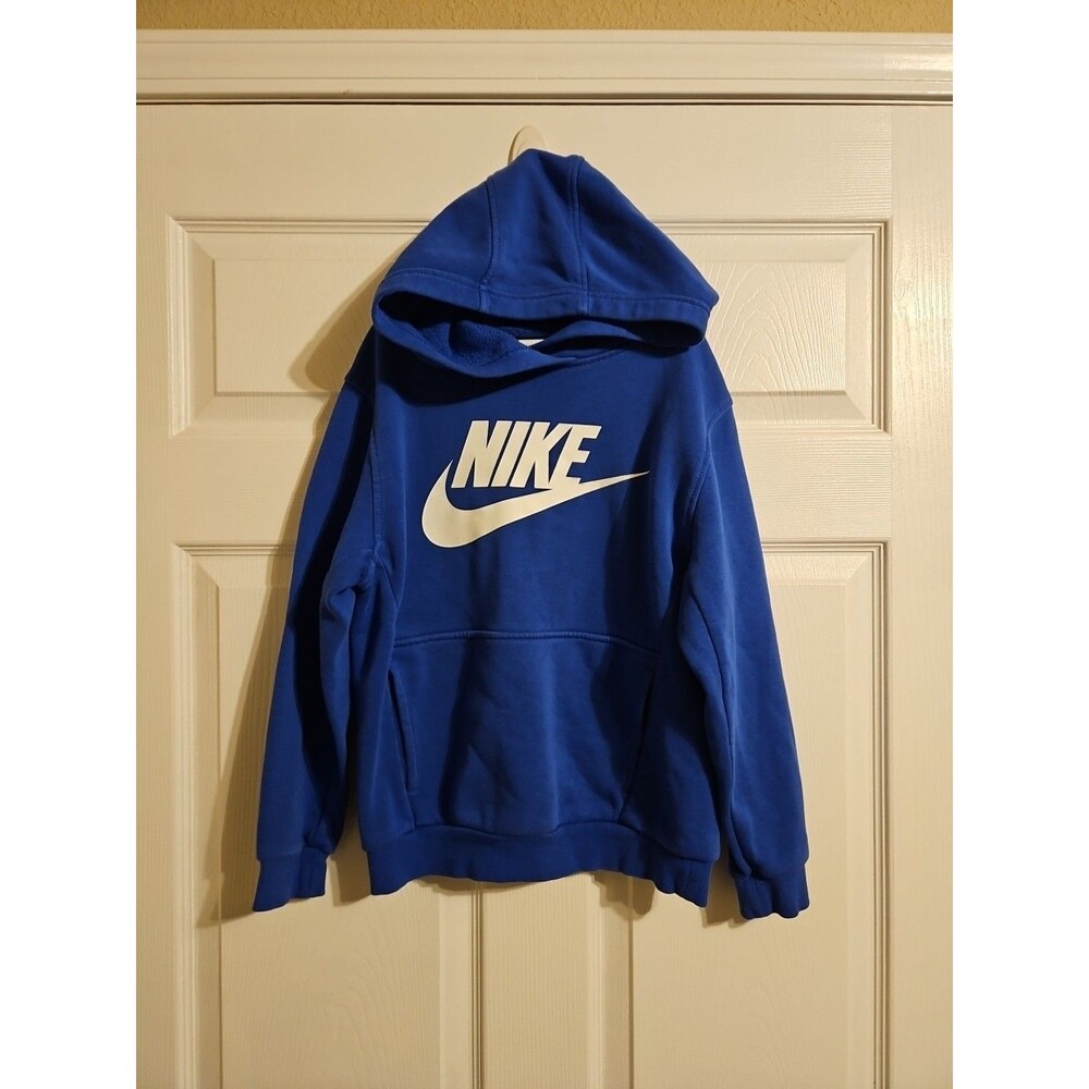 NIKE BRAND SPORTSWEAR Hoodie Boys M Medium Fleece Blue Sweatshirt Pockets